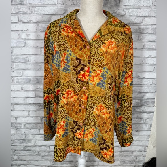 Impressions Tops - Impressions Floral Patchwork Button-Up Blouse
